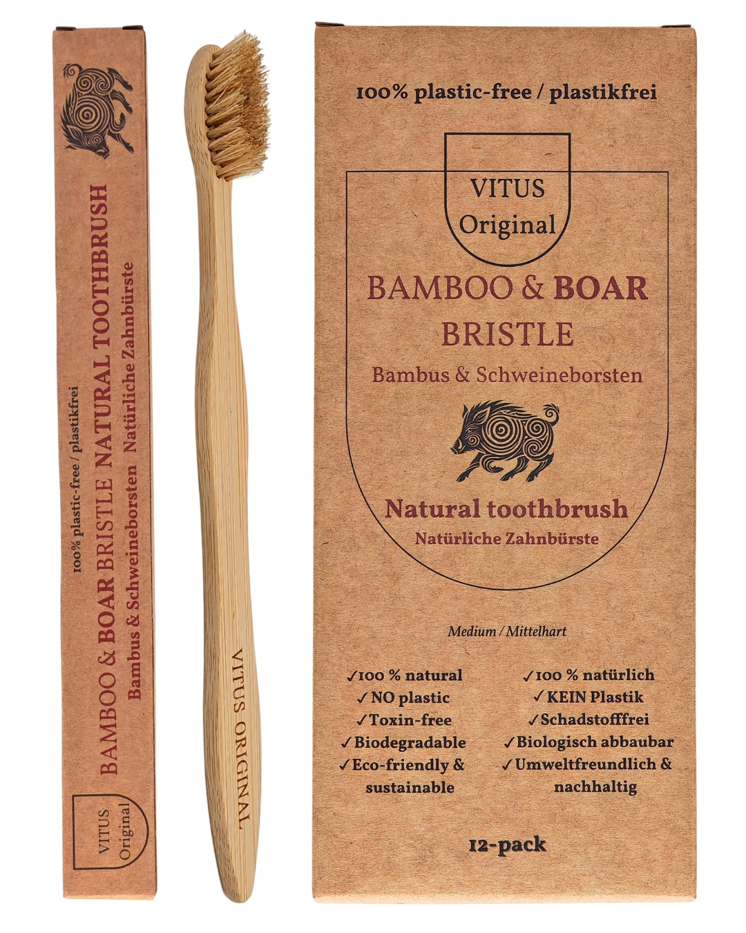 Bambus Zahnbürste mit Wildschweinborsten 1er Pack